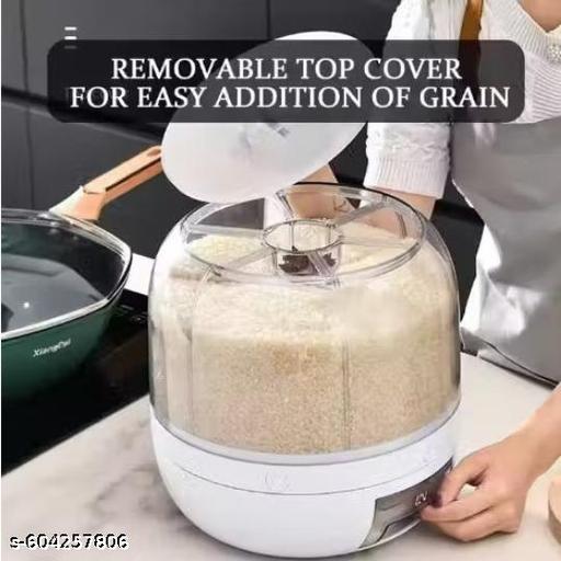 6-Grid Rotating Food Dispenser - Stackable Cereal, Rice, and Grain Storage Container with Measuring Cup (White) - lolfashion