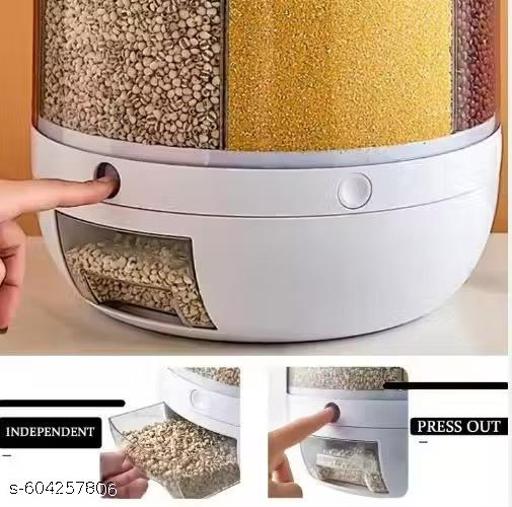 6-Grid Rotating Food Dispenser - Stackable Cereal, Rice, and Grain Storage Container with Measuring Cup (White) - lolfashion