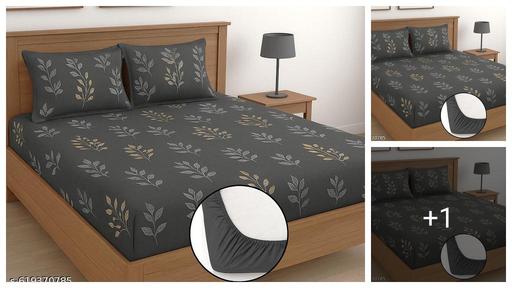 N.S 250 TC Fitted Elastic Bedsheet with 2 Pillow Covers All Around Elastic Fitted Double Bedsheet with 2 Pillow Covers-72x76x6 Inches-Fitted Bedsheet