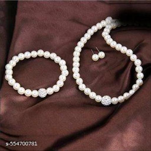 The Nyla Signature  Stylish Antique Glass Beads(8MM Beads) Necklace & Earring With Bracelet for Women and Girls(White). - Akhilo.com