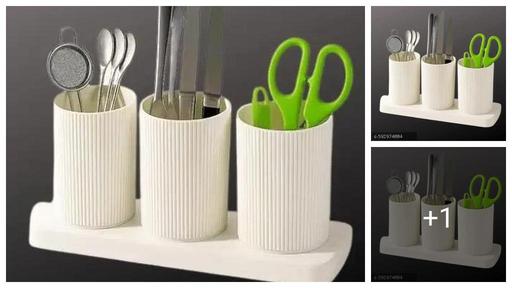 3-Slot Multipurpose Organizer for Kitchen, Cutlery, Pen Stand, Spoon Holder, Toothbrush, Makeup Brush, Desk Stationery – Plastic Storage Stand for Home, Bathroom, Office, Tabletop Use