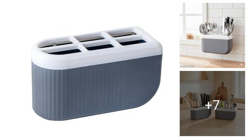 FIT4CHEF ABS Plastic Multi Section Wall Mounted Kitchen Organizer - Plastic Self Draining Tableware Storage Box - Spoon, Knife, Fork, Chopstick, Cutlery Holder, Organizer Stand for Kitchen, Dining Table , Spoon Holder , Cutlery Holder