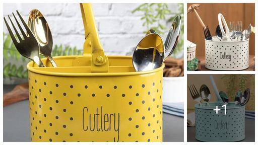 Sone Key Chidiya Cutlery Stand And Holder for Kitchen-Polka Dot Design Holder for Kitchen,YELLOW