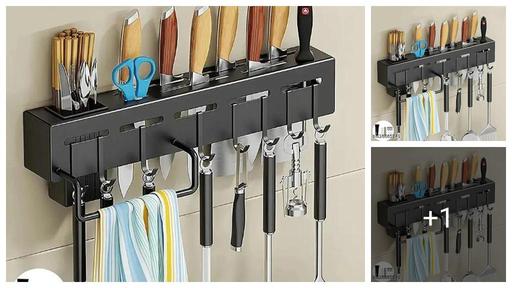 Ezreal Kitchen Shelf Wall Mount Knife Holder ,Towel Hanger , Spatula Ladle Hanging Hooks , Cutlery Holder Storage Rack High Grade Plastic Multi-Purpose (40 x 5.5 x 7cm)