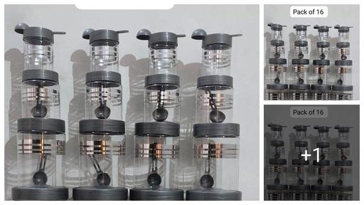 Plastic Airtight Heavy Quality Printed Design Container Set Kitchen Storage with Spoons, Kitchen Dabba Set, Grocery Box with Different Capacities (grey, Set of 16)