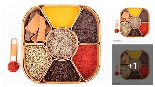 7 Section Multipurpose Plastic Masala Box for Kitchen Royal Spice Boxe for Kitchen Rangoli/Spice/Masala Dabba Container 7 Compartments with 1 Spoons (Square)