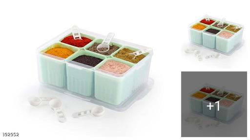 Multipurpose 6-in-1 Masala Box for Kitchen| Airtight BPA-Free Plastic 6 Section Storage Container with 6 Spoons, 1800 ml Transparent Pickle Box for Spices| Dry Fruits, Snacks Pack Of 1