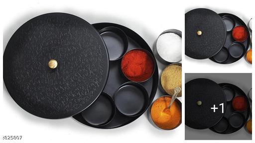 Metal Spice Box with 7 Removable Containers & Spoon Kitchen Storage Box Masala Dani, Masala Box, Spice organizer Black 8"