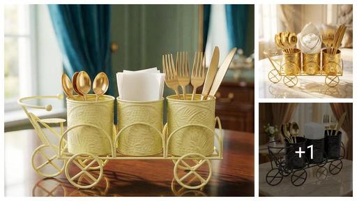 Decorative Cycle Design Cutlery Holder | 3-Section Spoon Stand, Knife & Tissue Organizer for Kitchen/Dining Table