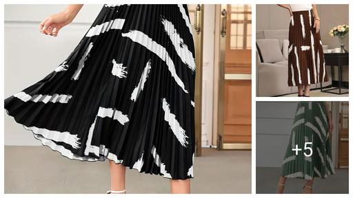 LookShine | Skirt For Women | Brush Print Pleated Skirts, Vintage Elastic Waist Midi Skirts, Women's Clothing(Premium Quality)