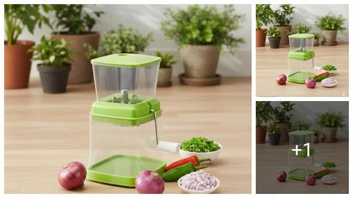 Premium Manual Hand Crank Vegetable & Onion Chopper (Green, Transparent Body) Pack of 1