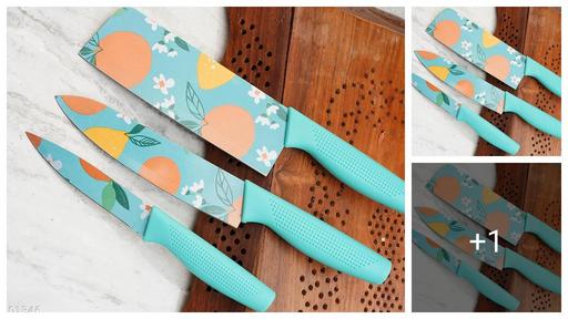 MAA CREATION Knife Set for Kitchen Professional 3 Pieces High Carbon Stainless Steel Colour Printed Coated Chef Knife I Utility Knife I Sontuku Knife I Kitchen Knives with Ergonomic Handle(BLUE)