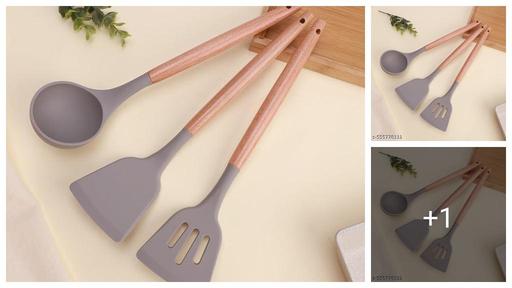 Silicones   Spatula Set of 3 – Heat Resistant, Non-Stick, BPA-Free, Flexible Cooking Utensils with Wooden Handle for Baking, Mixing, and Stirring – Kitchen Tools (Grey)