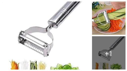 Stainless Steel 2 in 1 Julienne Vegetable Peeler Multi-Functional Fruit Vegetable Shredder Slicer Double Planing Cutter Potato Cucumber Carrot Melon Grater (Silver)