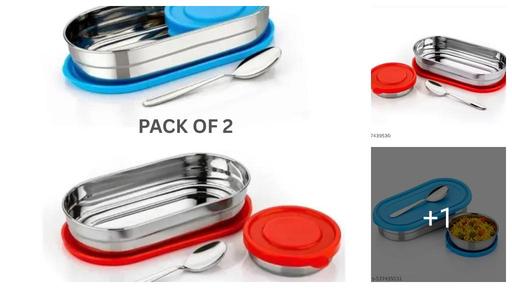 Stainless Steel Lunch Box Pack of 2 | 700ml + 150ml Container with Spoon | Leak-Proof Tiffin Box for Office & School | Blue & Red Colors