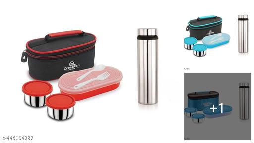 Stainless Steel 3 Container Lunch Box / Tiffin Box with 750 ml SS Water Bottle