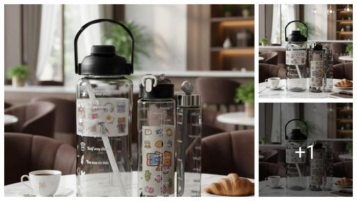 (PACK OF 3) Transparent Water Bottle 2000ML, 900ML, 300ML with Motivational Time Marker, Leakproof Durable Sipper Water bottle for office, School, gym (MULTI)