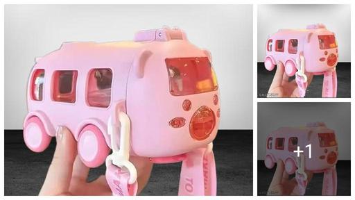 Bus Shape Kids Water Bottle | Cute Robot Style Cartoon Sipper | Leakproof, BPA Free, Lightweight | With Straw, Carry Strap & Cup Lid | Ideal for School, Travel | Boys & Girls Bottle