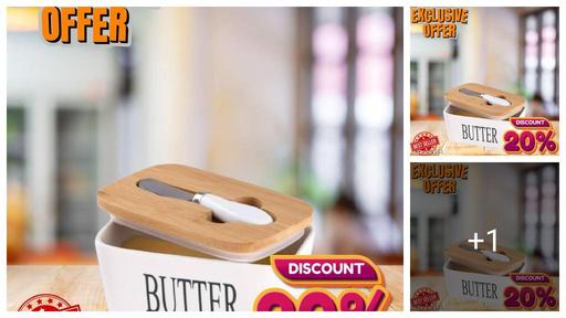 Ceramic Butter Dish with Lid & Knife (600ml) | Butter/Cheese Box for Fridge | Wooden Airtight Lid with Sealed Silicone Ring | Butter Container | Butter Holder/Case (White, Pack of 1)
