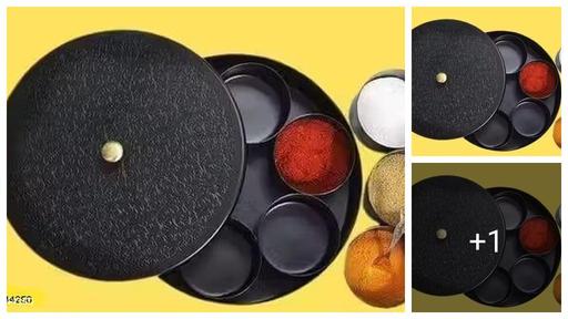 NEW BLACK SpiceBox Set For Kitchen With Spoon MasalaBox Masala Dani Masala Dabba & Spice Container Gold Plated (7 Detachable Containers, 100 ML)