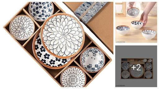 AGABANI Ceramic Rice Bowls Dinnerware Serving Bowls Vintage Dessert Bowls Dipping Bowls Fruit Bowls Premium Porcelain Bowls Set Japanese Noodle Bowl for Cereal Soup Dessert Snack Fruit Salsa ice cream 