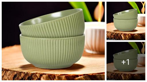 AMAZECART Ceramic Serving Bowls Use for Snacks| Pasta| Ice Cream| Maggi| Salad & Fruits Perfect for Gift & Daily Use(Set of 2 Pcs) (Green)