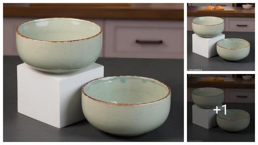 Premium Ceramic Speckled Soup & Snack Bowl Set – 400 ml (Set of 2,  aqua light green with border)