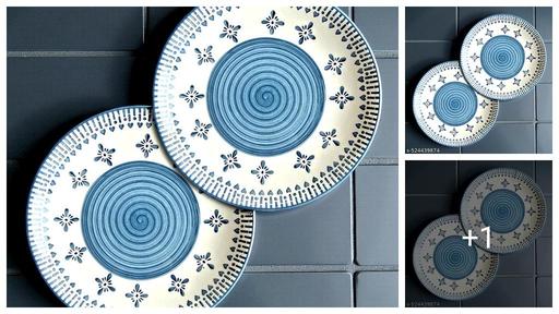Claybender Ceramic Quarter Pasta Salad Plate, Grey Two, Grey border white, Plate Set of 2