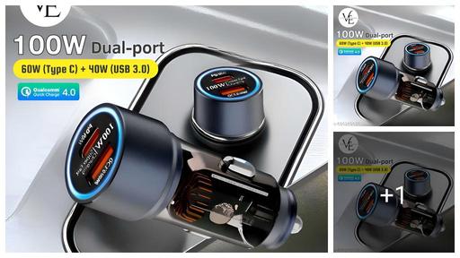Dual Port Car Charger | Type C USB A | 100 Watt - 40 Watt USB 3.0 & 60 Watt Type C | Car Charger Adaptor | Fast Charging | Car Charging Adapter | Compatible with Iphones I phones smartphones Tabs & More | Best Quality