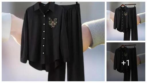 TRENDY ROYAL BLACK SHIRT AND PALAZZOS SET
