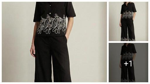 Rayon Embroidery Shirt with Palazzo Pant Set for Women & Girls(black)
