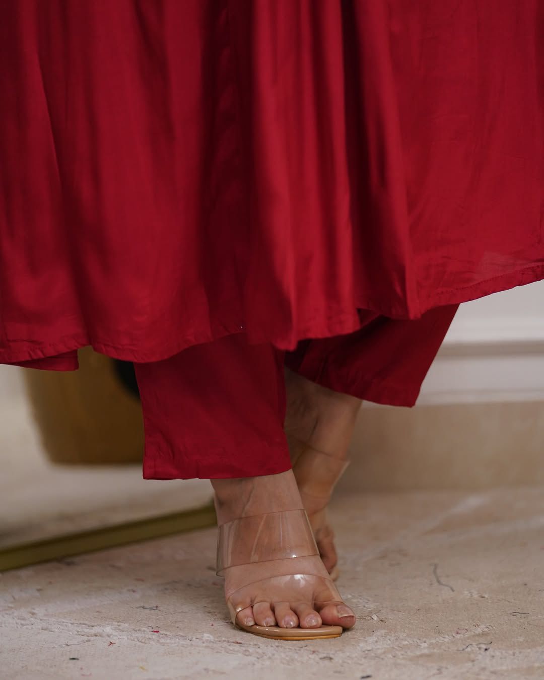 Elegant﻿ Red Anarkali Suit Set - Zeyoria