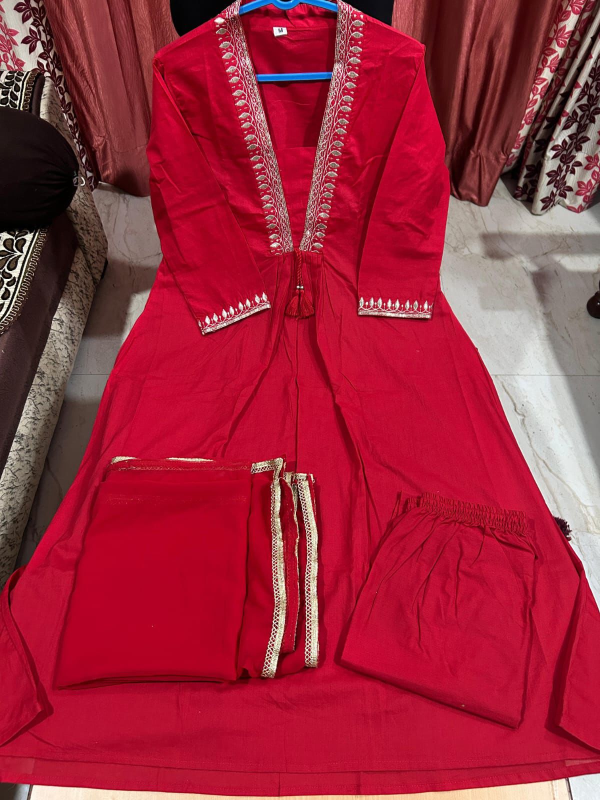 Elegant﻿ Red Anarkali Suit Set - Zeyoria