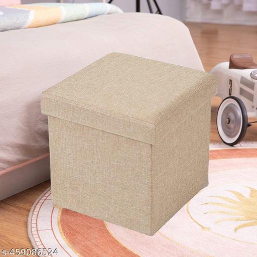 Fabric Linen Collapsible Folding Ottoman Footrest Sitting Cum Storage Cube Stool Bag Bedding Organizer (Beige) - LYNXNEST Store