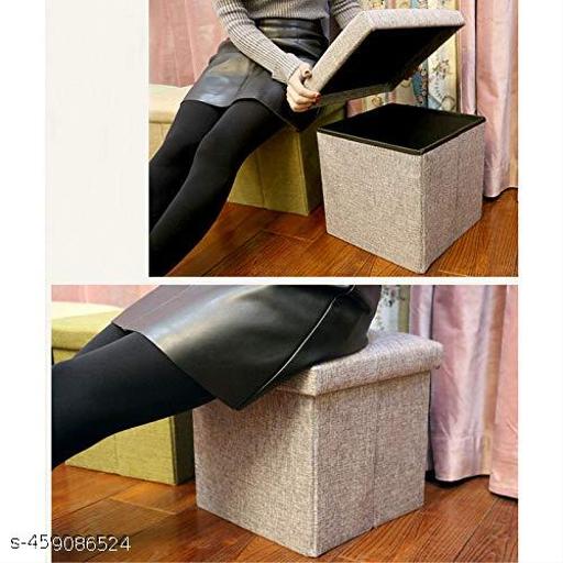 Fabric Linen Collapsible Folding Ottoman Footrest Sitting Cum Storage Cube Stool Bag Bedding Organizer (Beige) - LYNXNEST Store