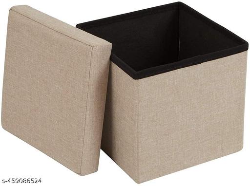 Fabric Linen Collapsible Folding Ottoman Footrest Sitting Cum Storage Cube Stool Bag Bedding Organizer (Beige) - LYNXNEST Store