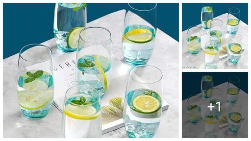 Glass Water Juice Glasses, Luxury Blue Base Colour Glasses, 290 ml, Set of 6, Tumblers for Drinks, Mojito, Cold Drinks