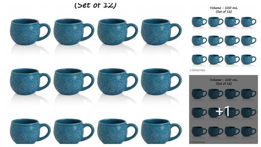 Ceramic Tea/Coffee/Milk Cups, Latest BLUE KULIA, Pack of 12 (125ml) Natural Theme,  Ideal for Gifting and Family Get-togethers, Kullad type cups, matka 