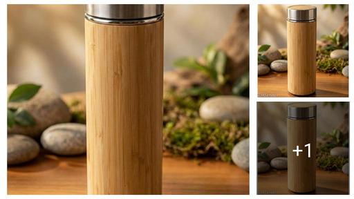 Eco Earth Goods Bamboo Flask Water Bottle with Inner 304 Stainless Steel Flask with Tea Strainer | Water Bottle for Office, Travel, School & Home | Inner Steel Bottles | Durable & Suitable for All, 500ml