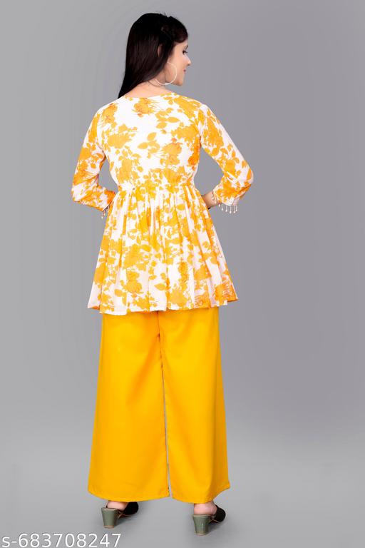 Womens and Girl Georgette and Crepe Printed Top and Bottom Set || Girls Printed Clothing Set || Trendy Classic Printed Top Bottom Set || Tunic and Bottom Set - Lumae