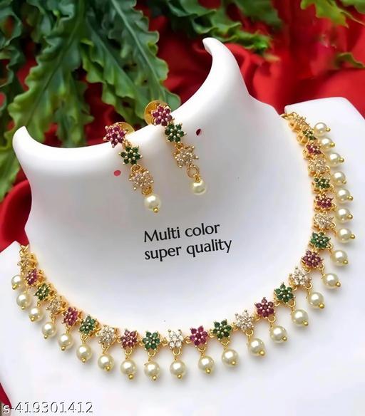 fancy Diamond matte finish Jewelery Set diva Necklace Gold-plated jewellery set - Lumae