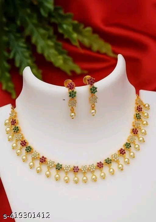 fancy Diamond matte finish Jewelery Set diva Necklace Gold-plated jewellery set - Lumae