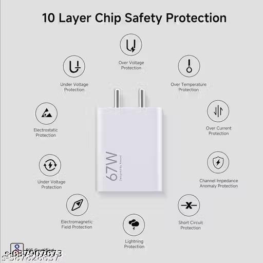 67 Watt supervooc fast mobile charger with white 1 M cable - Lumae