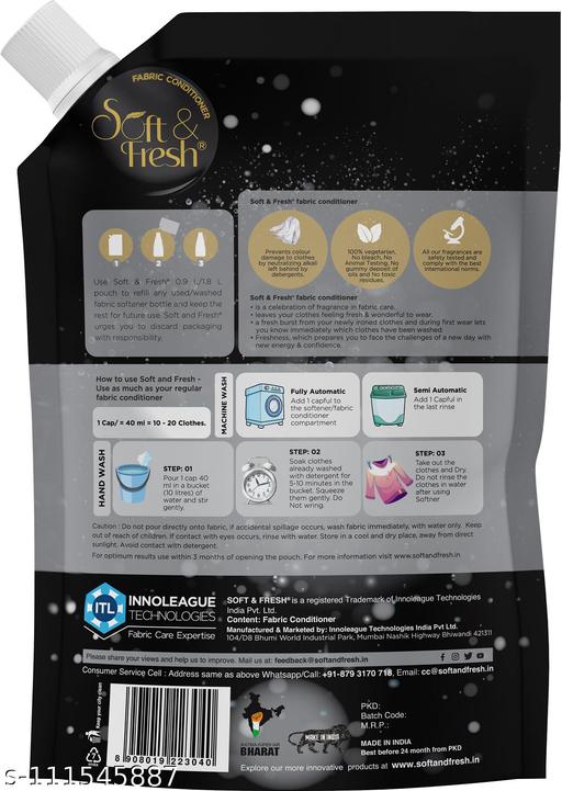 Soft & Fresh Vanilla Dreams, Best After Wash Fabric Conditioner Softner Increase Shine, Softness And Freshness – 900ml Refill Pouch (Pack Of 2) - Total 1500 Gram - Lumae