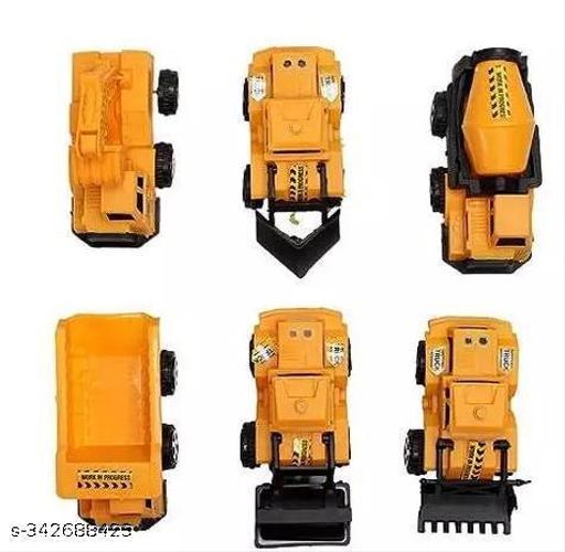 Kid totoys Plastic Constructio Realistic Engiieer Vechicle Pushdozer Excavator Construction Toys Truck Machine or Kids (Excavator Construction Toy) Yellow (Pack of 6) - Lumae