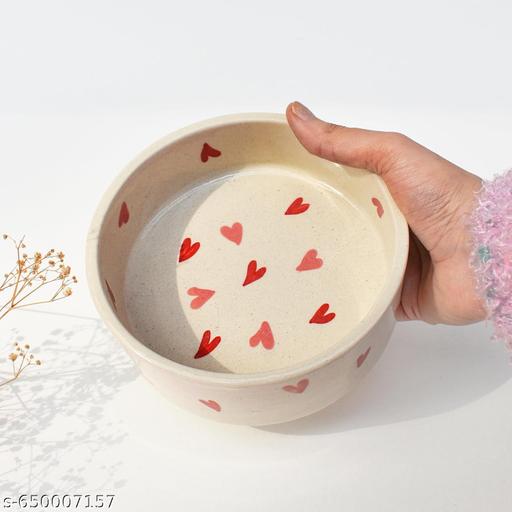 Handcrafted Ceramic Bowl Red Heart Print  Microwave Safe | Dishwasher Safe - LYNXNEST Store