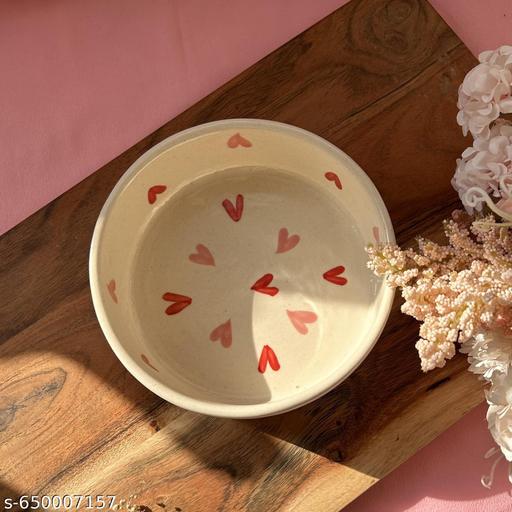 Handcrafted Ceramic Bowl Red Heart Print  Microwave Safe | Dishwasher Safe - LYNXNEST Store