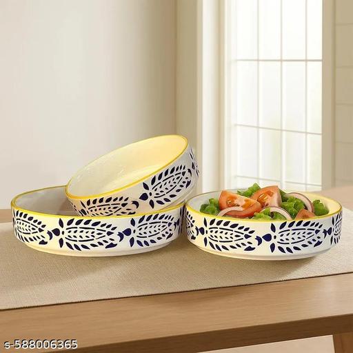 Ceramic Salad Bowl - Deep Ceramic Plates- Serving Snacks Plate/Platter - Set of 3- Different Sizes (5.5 inch, 6.5 inch, 7.5 inch), - LYNXNEST Store