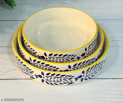 Ceramic Salad Bowl - Deep Ceramic Plates- Serving Snacks Plate/Platter - Set of 3- Different Sizes (5.5 inch, 6.5 inch, 7.5 inch), - LYNXNEST Store