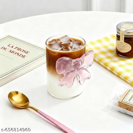 3D Pink Bow Transparent Set of 1 Glass Cup 250 ml Decorative Drinkware for Coffee, Juices & Milk, Gift for Girls & Women, Bow Drinkware for Daily Use, Gifting & Home Décor. - LYNXNEST Store